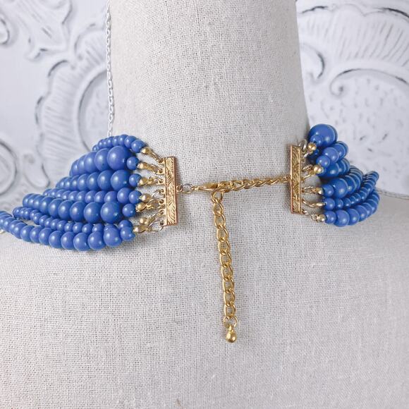 VTG 7 Strand Necklace Bold Retro Boho Blue Acrylic Beads Chunky Statement - Picture 7 of 9